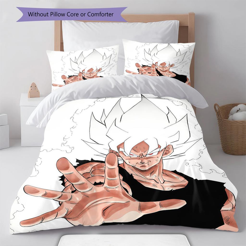 Son Goku Pattern Bedding,Quilt Set Quilt Cover Pillowcase Home Birthday Gift (1 * Duvet Cover + 2 * Pillowcase, Without Core)