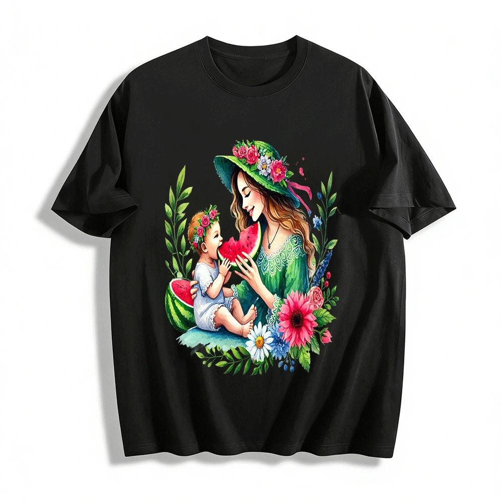 

Watermelon Print Casual Top Warm Mother-Child Time Pure cotton T-shirt XXS