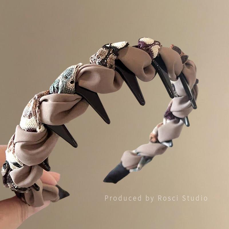 

Autumn/Winter Retro Color Block Fabric Wrapped Toothed Non-Slip Headband Hair Clip for Women