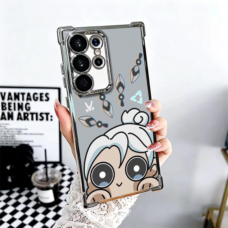 

V-Valorant Cute Catoon Plating Phone Case For Samsung Galaxy S24 S25 FE S26 Edge S23 Ultra S22 S21 Plus S20 Anti-Fall Airabag Co Samsung S22 Ultra