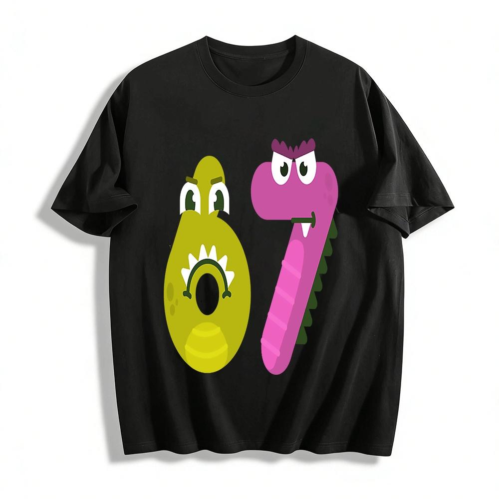 Cartoon Crocodile Number 67 Print Kids Casual Short Sleeve Tops Pure cotton T-shirt XXS