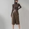 PU Leather A-Line Skirt: Autumn/Winter 2025, Slimming Mid-Length with Slit, Versatile Korean Style for Women