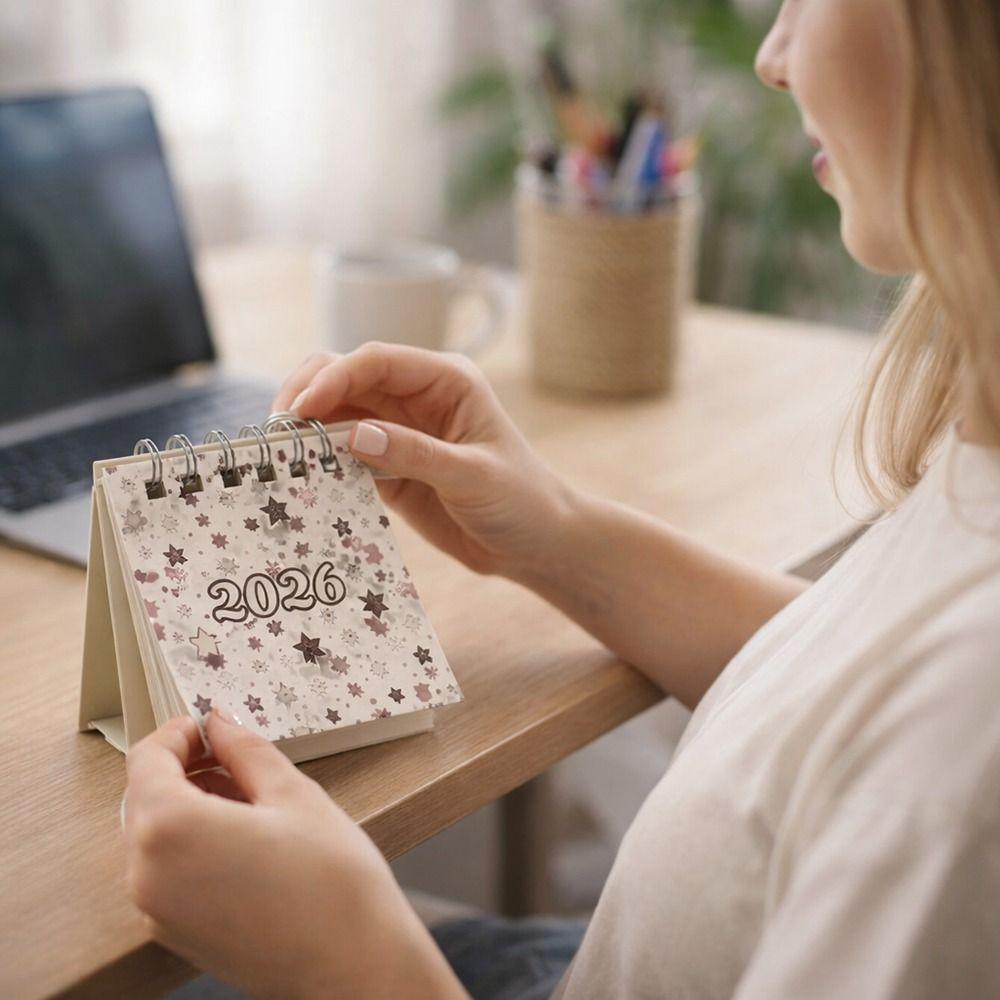 Mini 2026 Desk Calendar Stars Standing Calendar Cute Daily Planner  Office School Supplies