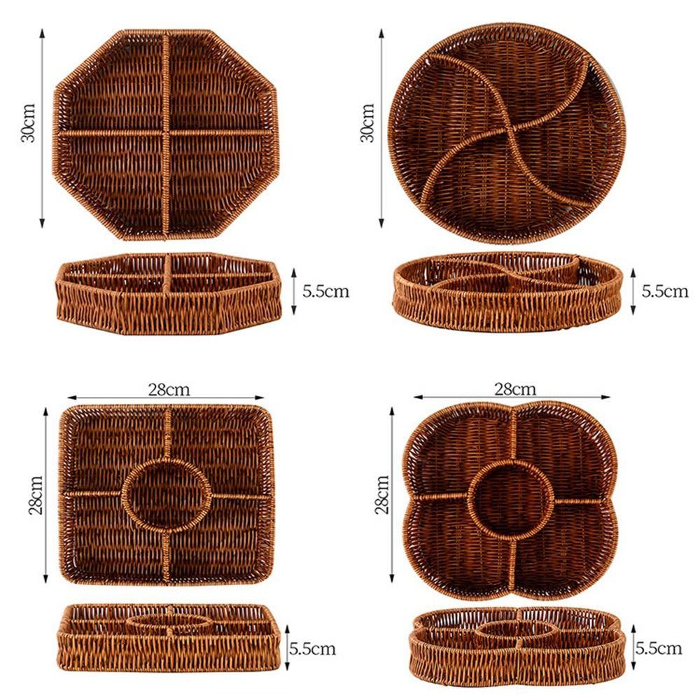 New Creative Imitation Vine Weaving Grid Basket Square Handmade Woven Rattan Snack Storage Tray 10 Styles Fruit Cake Platter