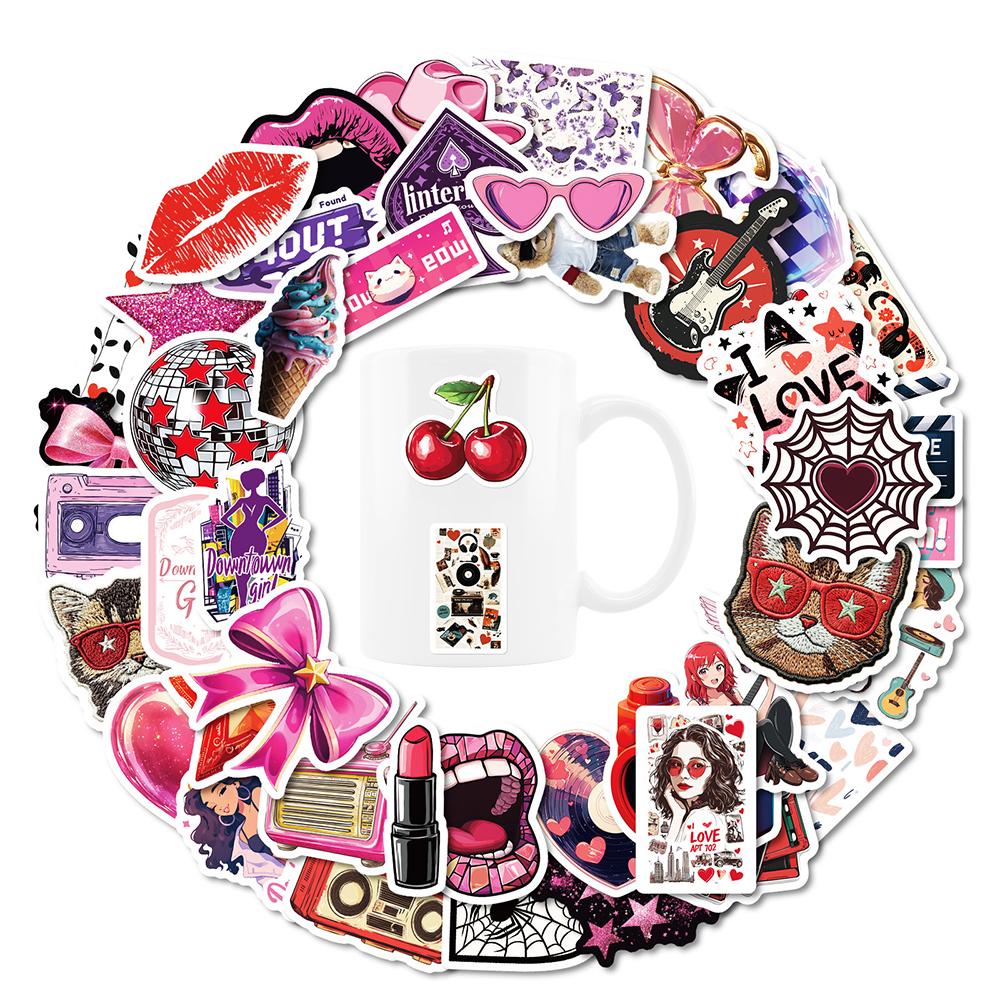 10/30/50pcs Y2K Red Lip Series Stickers Love Kawaii Aesthetic Graffiti Decals DIY Scrapbook Fridge Suitcase Cool Cartoon Sticker