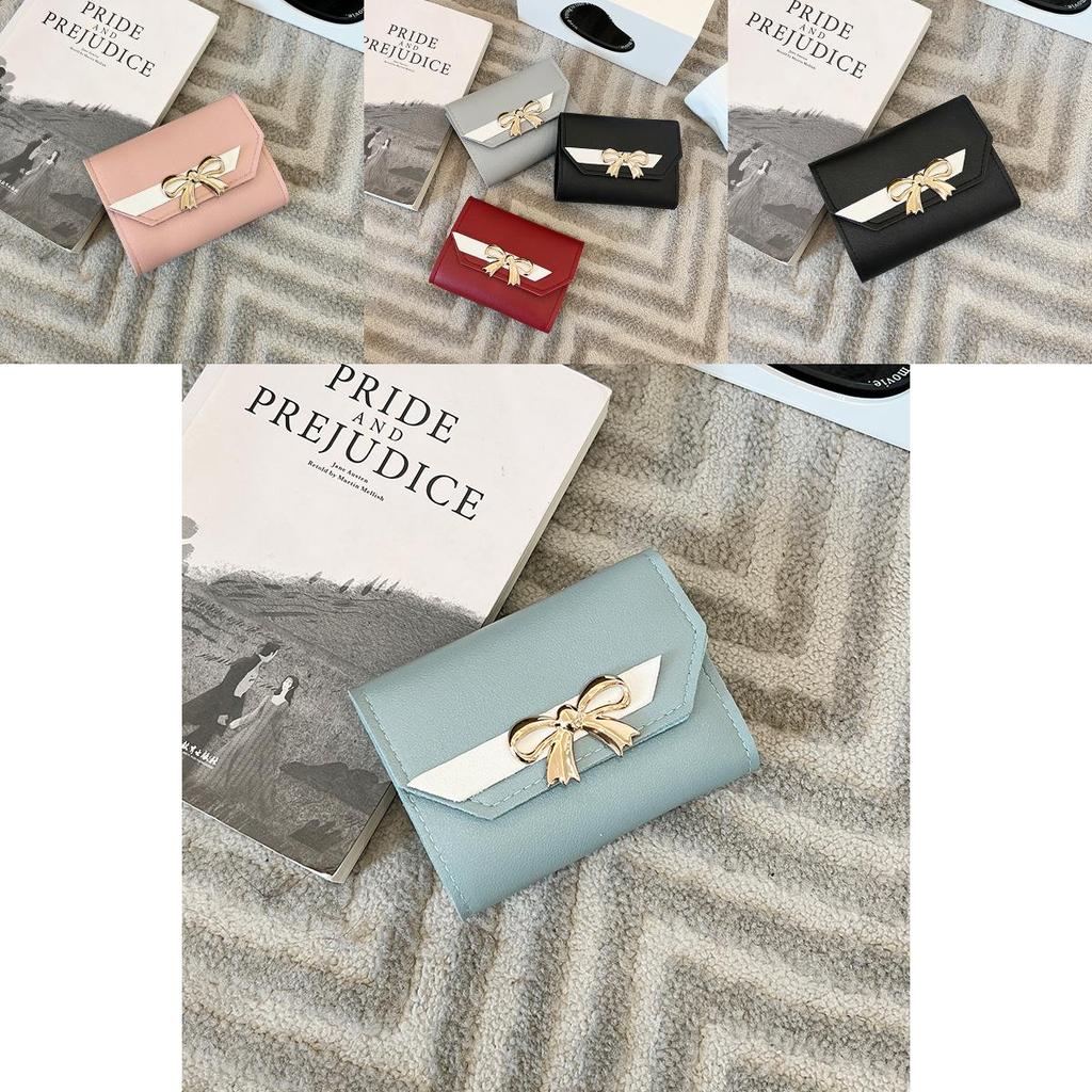 Simple Color Blocked Gold Bow Decoration For Women Casual Coin Purse For Daily Use