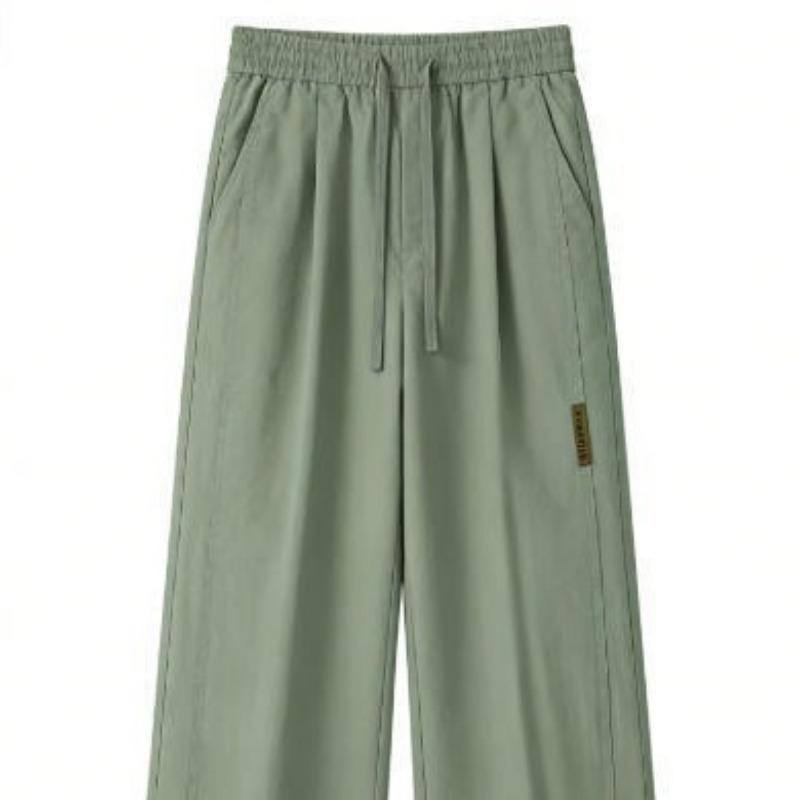 Men Drawstring Elastic Waist Wide Leg Loose Casual Straight Long Trousers