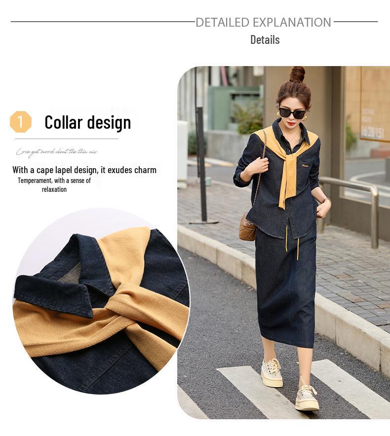 Modă de Primăvară 2025 Jachetă Denim & Fustă Midi cu Șal - Set din Trei Piese (CY8115)