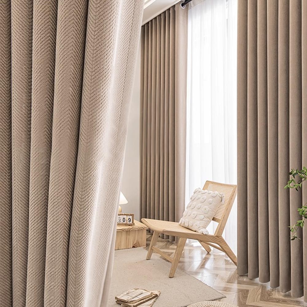 Moderne Bladvorm Verduisteringsgordijn, Verdikt Geluiddempende Zonwering, Ringverwerking, 100cm Breedte, Effen Ontwerp W130xH100cm&Hooks tape top beige