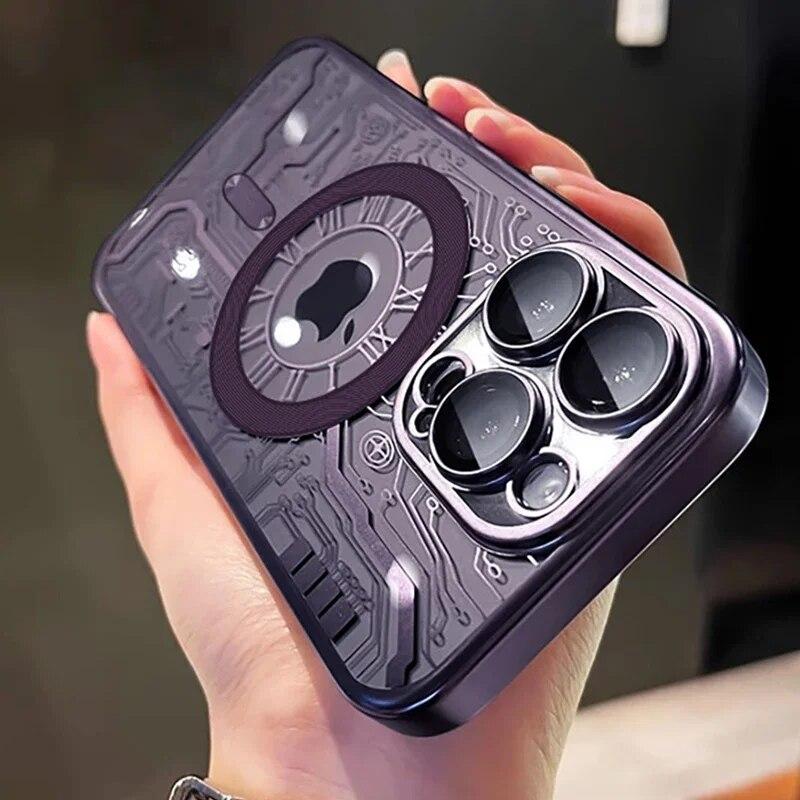 Plating Magnetic Wireless Charge For MagSafe Case For iPhone 14 15 13 12 11 Pro Max Plus Luxury Phone Lens Protector Back Cover