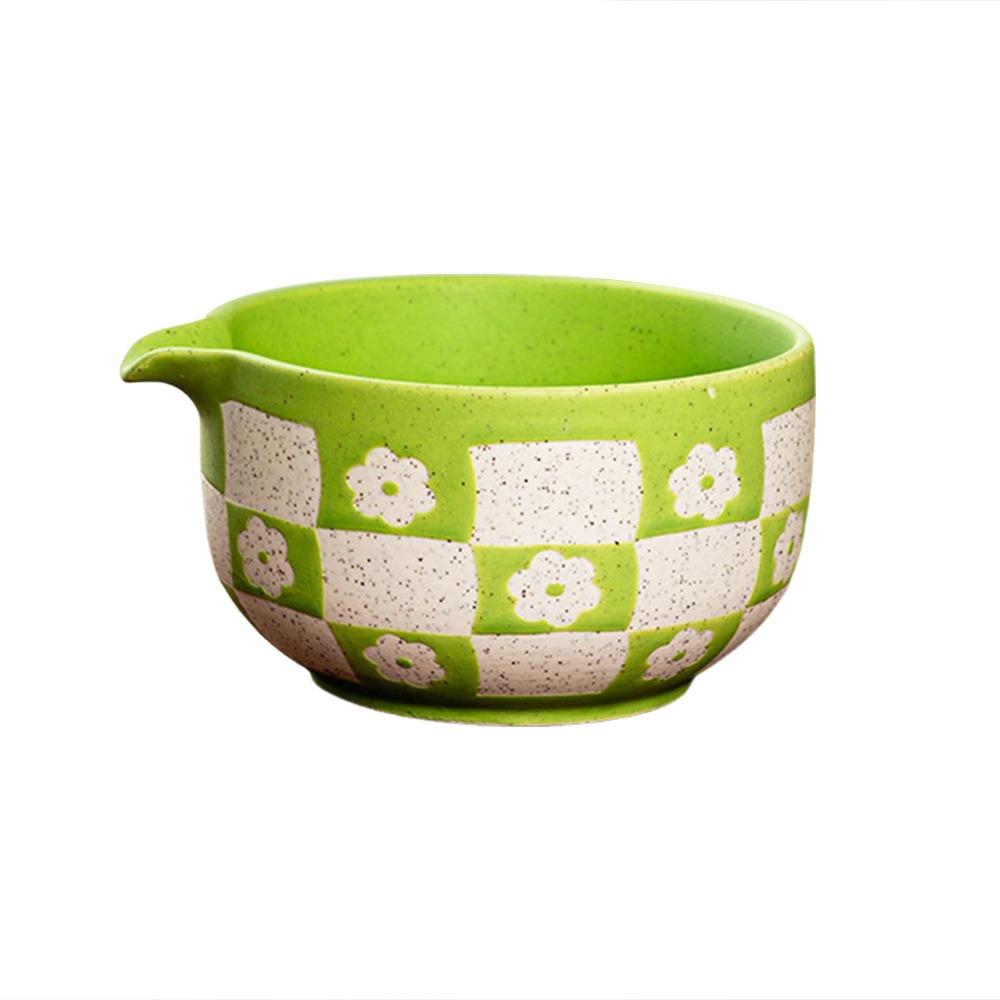 Checkered Sakura Pattern Matcha Whisk Stand Ceramic Green Tea Maker Cup for Tea Set Accessories