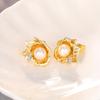 1 Pair of Fashionable Synthetic Zircon and Imitation Pearl Shell Flower Earrings, Fashionable French Retro Light Luxury Earrings