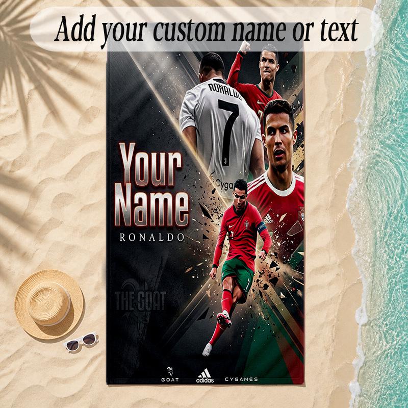 Beach TowelCristiano Ronaldo Custom Name Text Personalized Soft Towel for Beach Pool Indoor Home Decor Gift