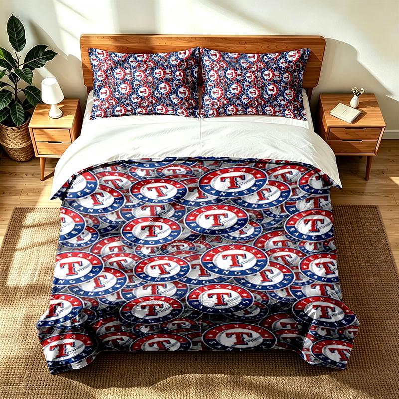 Texas Rangers (14) 3pc Set Suitable for Master Bedrooms Soft and Comfortable an Ideal Gift for Family and Friends Includes One Duvet Cover and Two Pil