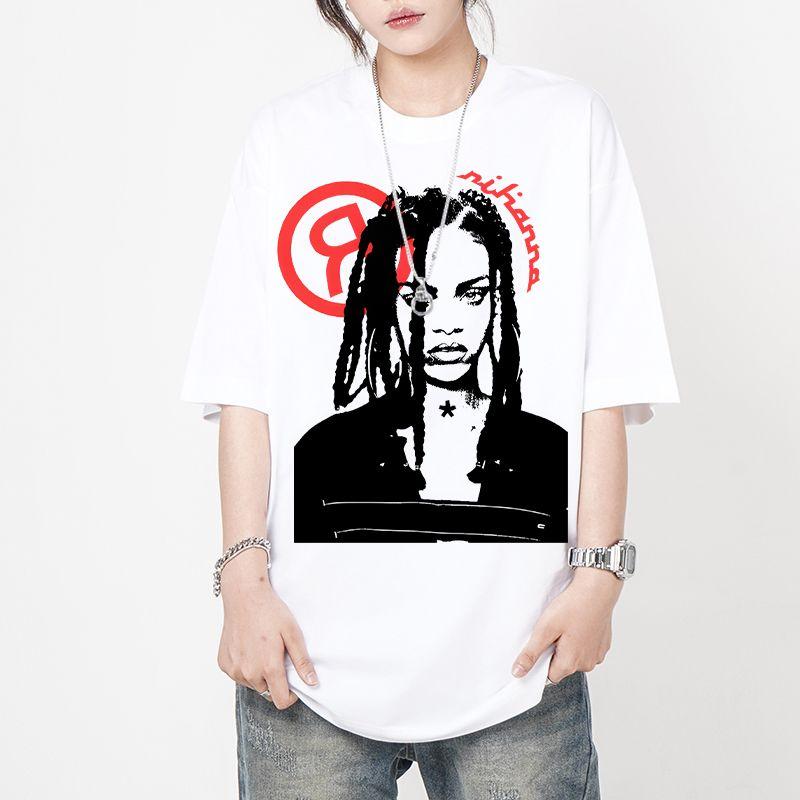 Rihanna RIHANNA VINTAGE RAP Hip Hop Rap Herr Dam Bomull Andningsbar Tryck Kortärmad T-shirt Herrtopp Y2K