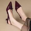2025 Summer Korean Version Pointed Fashion Shoes Internet Celebrities with Skirts Versatile Burgundy One Word Buckle Belt Women's Shoes