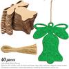 Inkdotpot 40pcs Bell Wooden Ornament with Holes 3.5" Unfinished Predrilled Natural Wood Slices for Crafts Wooden DIY Christmas Ornaments Hanging Ropes