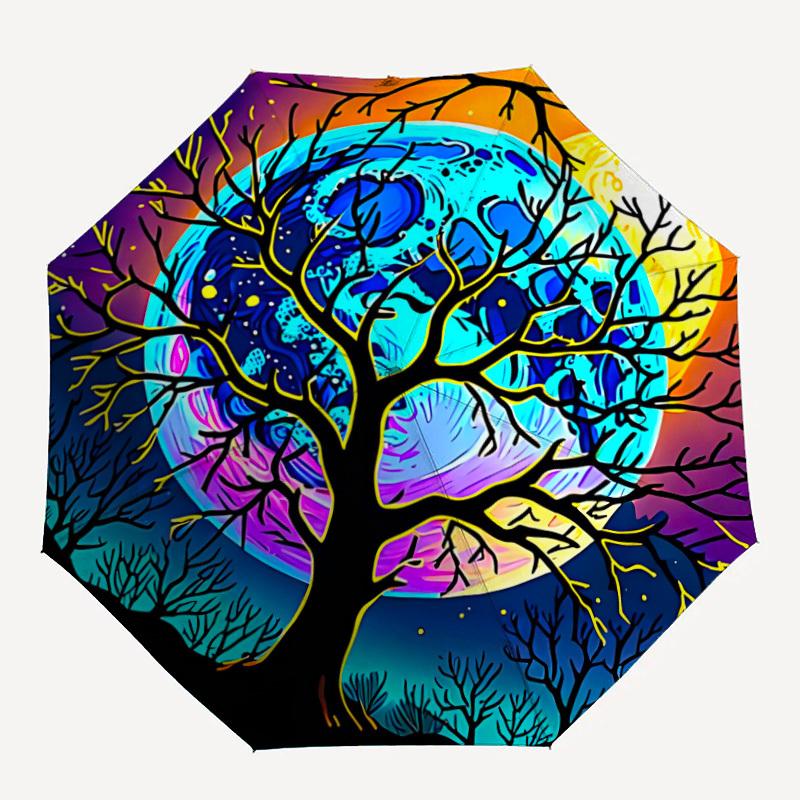 

1pc Moonlit Tree Automatic Folding Umbrella - Design, Durable Iron Frame for Travel, Outdoor, Beach Fashion Accessory a0920012