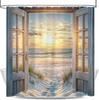 Coast Beach Shower Curtain, Blue Ocean Wave Hawaiian Sunset Ocean View Bathroom Boho Coastal Shower Curtain, Vintage Country