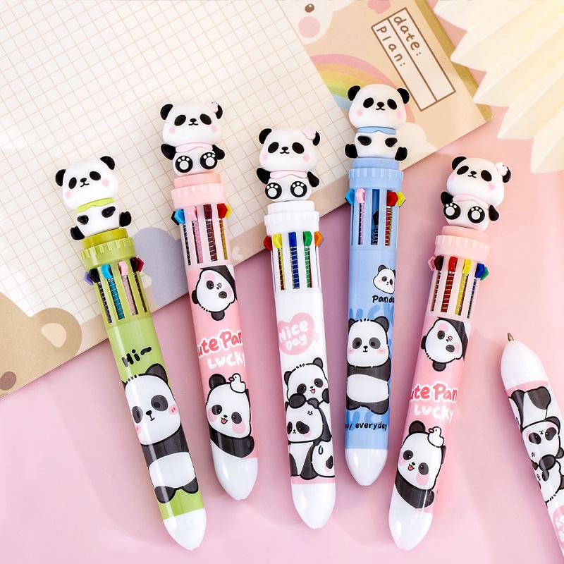 Panda-Themed 10-Color Ballpoint Pen for Students: Cute Push-Button Multicolor Journal Pen