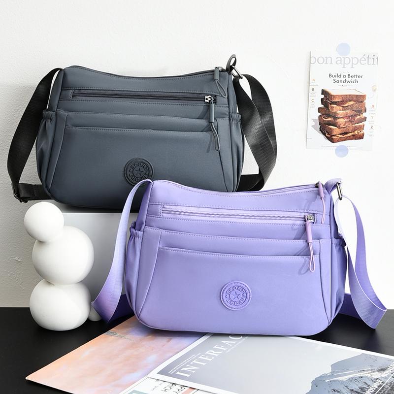 Leisure Simple Women's Shoulder Bag Nylon Multi Pockets Waterproof Messenger Bag Solid Color Female Shoulder Bag for Outings