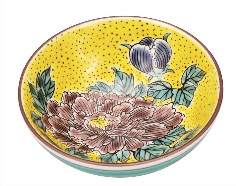 Кутани, иватая, плоская чашка для саке, дизайн Yoshidaya с пионами, K9-1201