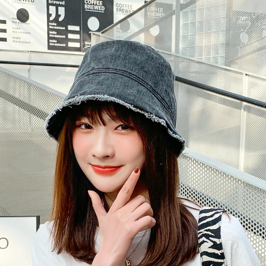 Persönlichkeit Einfassung Gewaschen Denim Eimer Hut Weiblichen Koreanischen Mode All-match Casual Sonnenhut