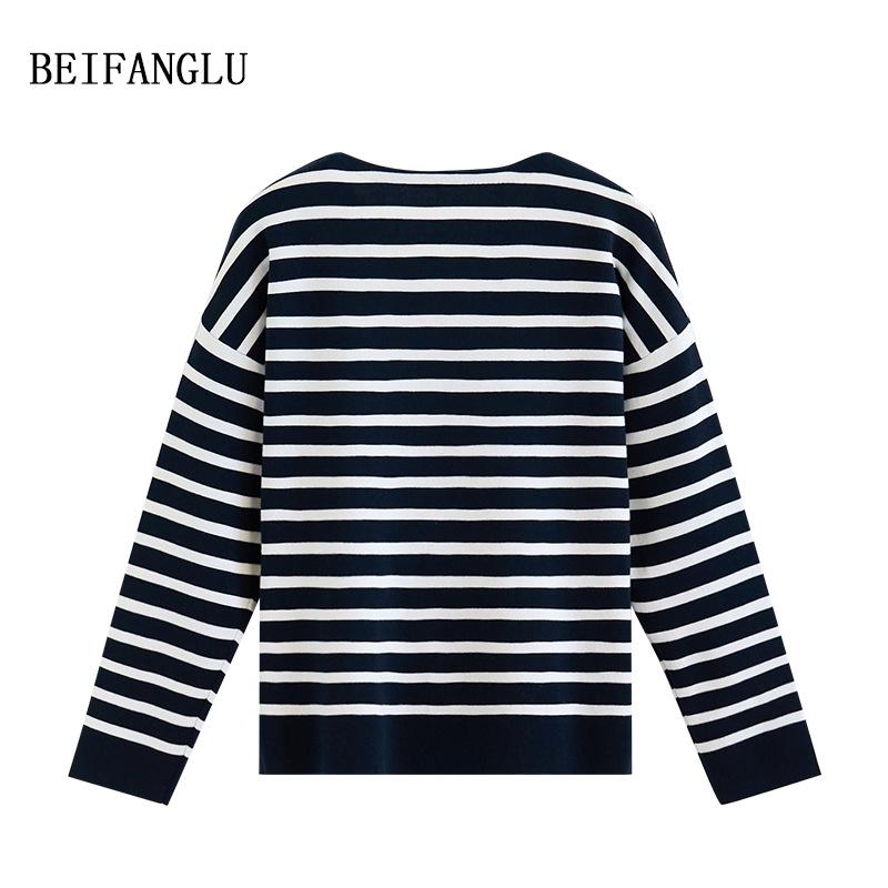 Northern Deer Women's Fine Wool Striped Long-Sleeve Knitwear - Early Autumn Collection