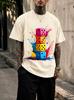 2026 New Pure Cotton Tshirt With Colorful Stacked Dice Ink Splash Graffiti Print Crew Neck Short Sleeve Casual Top