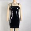 Women's Summer Sexy Off-shoulder Suspender Waistband Hip-pack Dress Sequin PU Leather Skirt Women