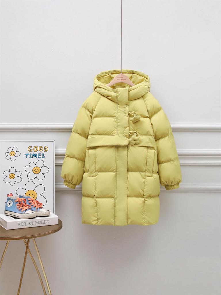 2025 Winter Girls' Warm Mid-Length Solid 90% White Duck Down Puffer Jacket