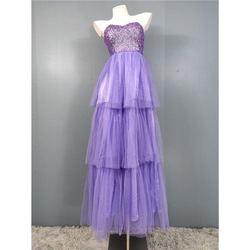 

Экспорт Одно Банкетное Вечернее Платье Новинка Сао Фиолетовое Платье День Рождения Аура Обернутая Грудь Сетка Торт Пайетки Платье SAO PURPLE L