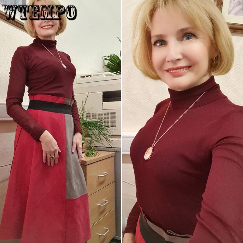 WTEMPO Lady Spring and Autumn Stretchy Mesh High Collar T-Shirts Bottoming Shirts Women's Long Sleeve Solid Slim Thin Basic Tops