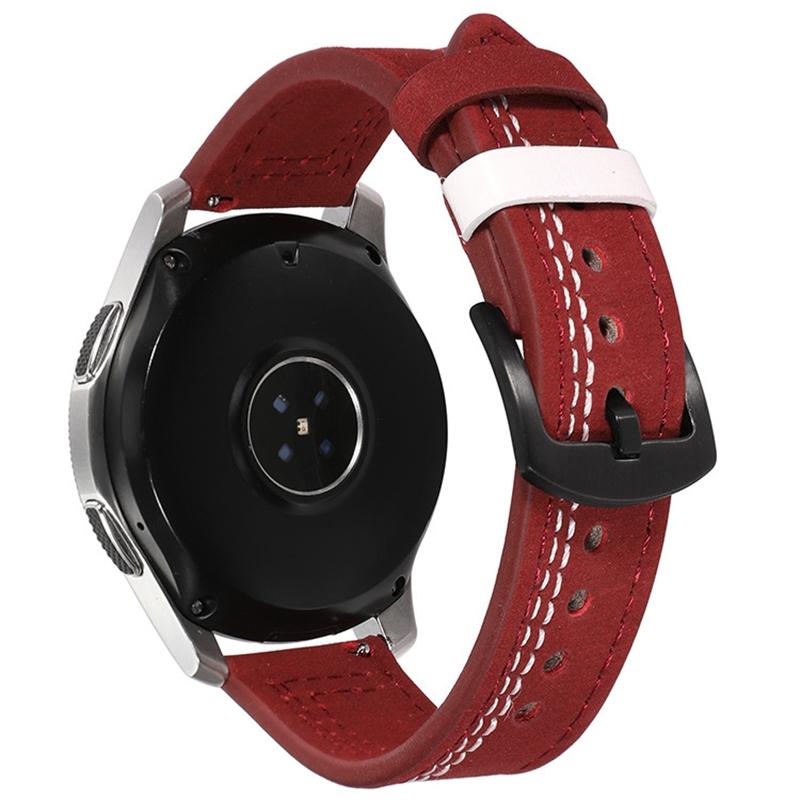 

For Samsung Galaxy Watch3 41mm/Garmin Forerunner 645/Huawei Watch GT 2 42mm Watch Band 20mm Leather Strap Red/White Stitch