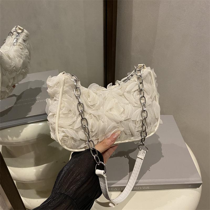 Elegant Rose Flower Shoulder Bag Women's Bridal Underarm Handbag Wedding Clutch Purse Evening Party Bag