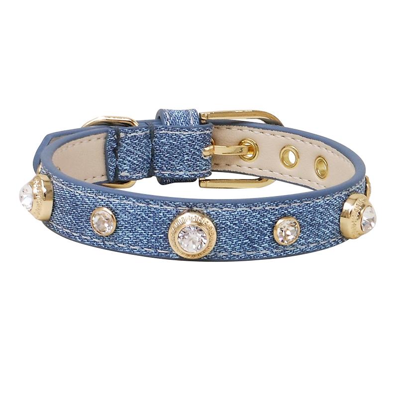 Achille Genuine Leather Pet Collar White Diamond White Gemstone Rivet Cowhide Collar Dog and Cat Collar Tractionable