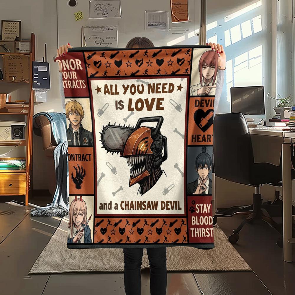 1 Stück Chainsaw Man Gemustert Flanelldecke Geeignet für Alle Jahreszeiten Für Heimdekoration Wärme Und Komfort Geschenke Feiertagsgeschenk