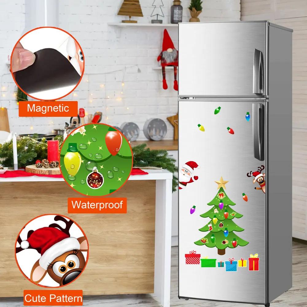 Magnetic Christmas Tree for Refrigerator,Xmas Decal Waterproof Magnet Sticker Refrigerator Stickers Decoration