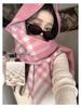 Korean Retro Pink Plaid Scarf for Women - Warm Autumn/Winter Neck Protection Shawl