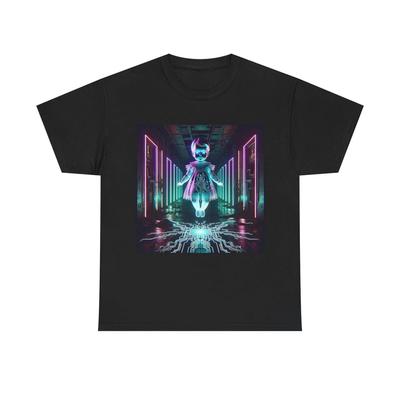 Unisex Adult T Shirt Haunted Porcelain Doll Neon Arcade