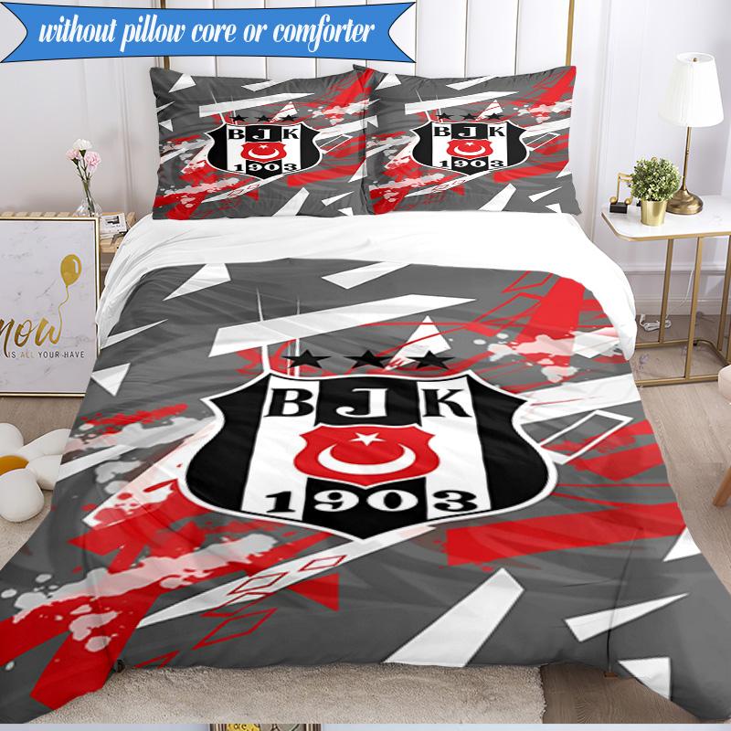 3PCS Besiktas Istanbul Football Club Bedding Set 2D Printing (Includes 1 Duvet Cover + 2 Pillowcases Coreless), Bedroom decor,Fan gift