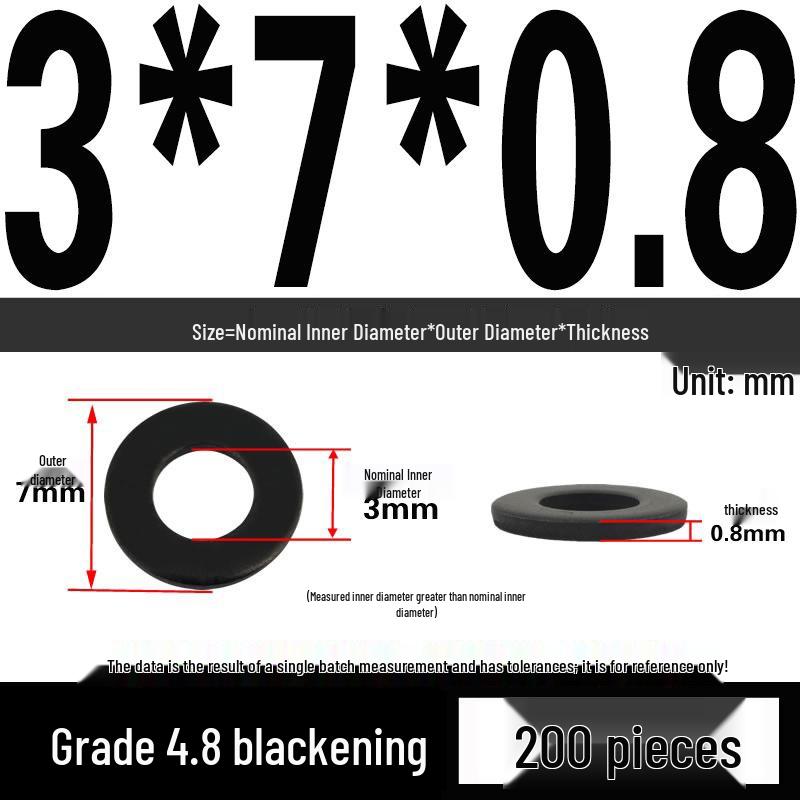 High-Strength Black Flat Washer - Grades 4.8 & 12.9, Sizes M3 To M24