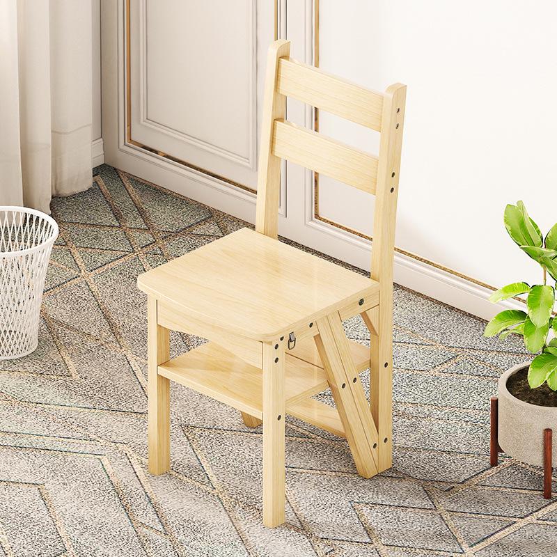 Solid Wood Reversible Three-Step Folding Ladder Stool for Indoor Use