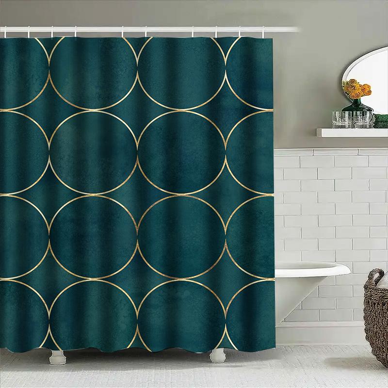 Modern Green Gold Circle Shower Curtain For Bathroom Decor Waterproof Fabric, Easy Installation Kit Included