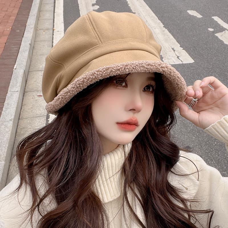 Small face, cold protection, ear protection, casual lamb wool star anise padded cotton, burr edge beret