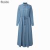 ZANZEA Women Casual Turn Down Collar Loose Long Sleeve Dress