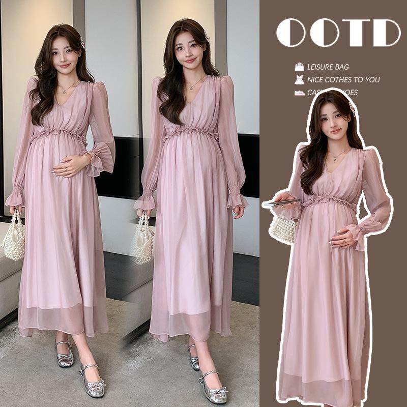 2026 Spring High Waist Korean Style Slimming Maternity Dress