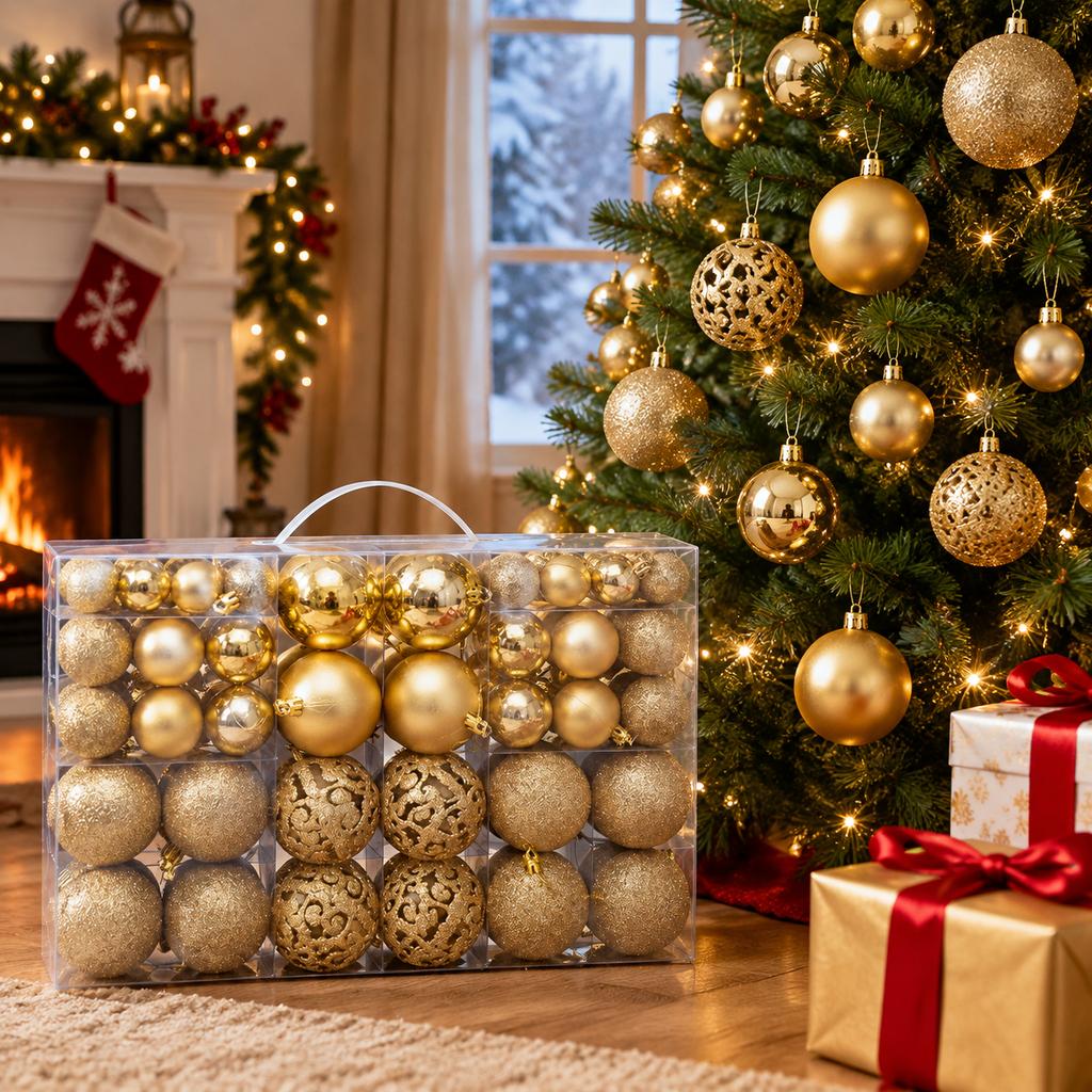 PVC Christmas Ornament Ball Set, 100pcs, Mixed Sizes