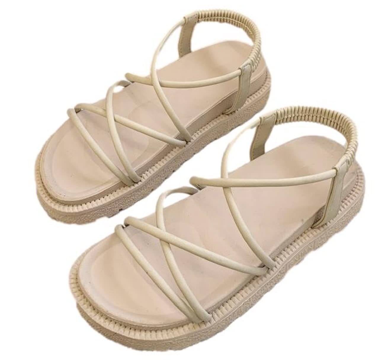 

[1/2style] Nibunnoichi Style Women s Platform Sandals with Lace-Up Mesh (Off-White, 25-Point Measurement, 0-Centenaire)