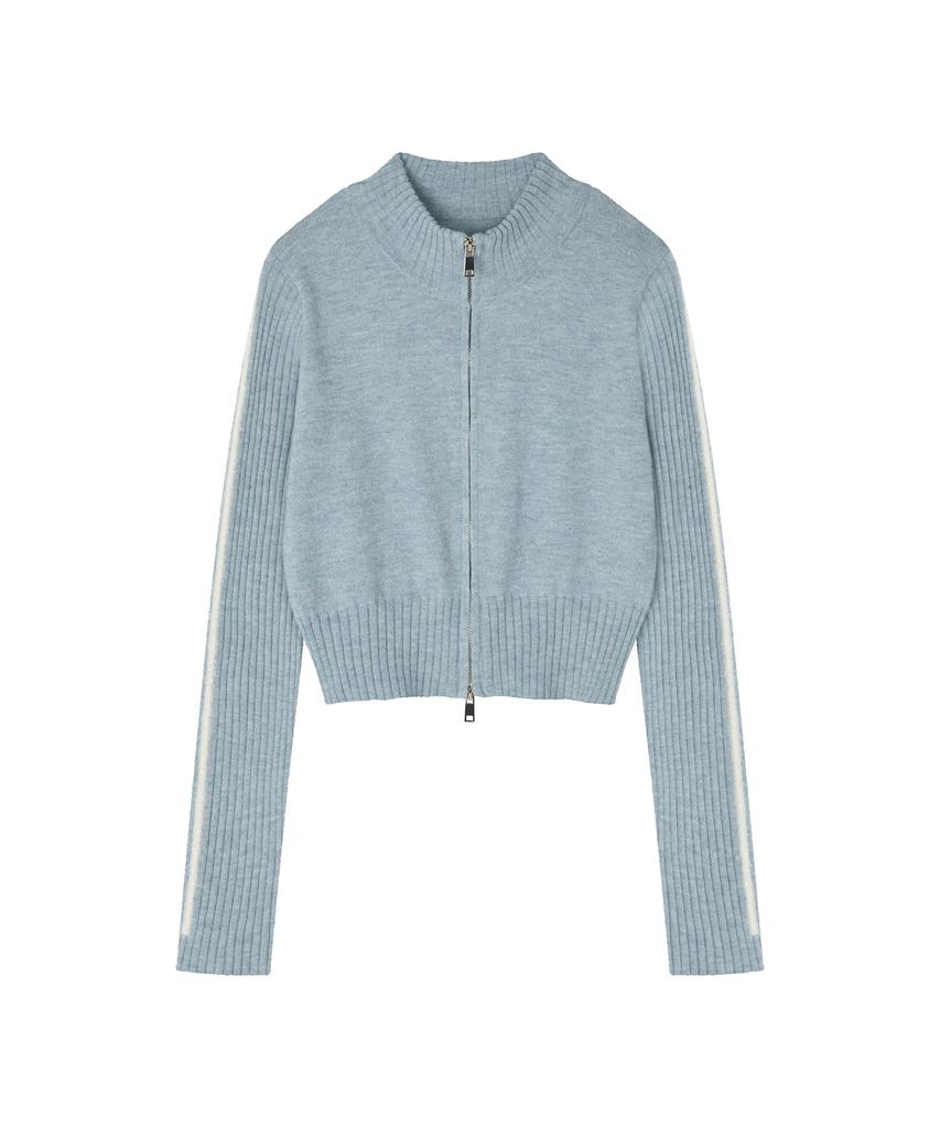 LMR Hairy Lettering Track Crop Knit Zip-Up Blue